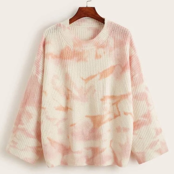 NWOT Orange/pink tie dye sweater with lace-up back - Picture 2 of 5